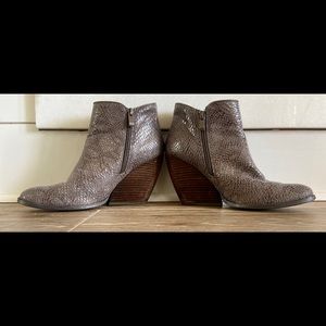 Very Volatile Faux Snake Embellished Bootie w Barrel Heel